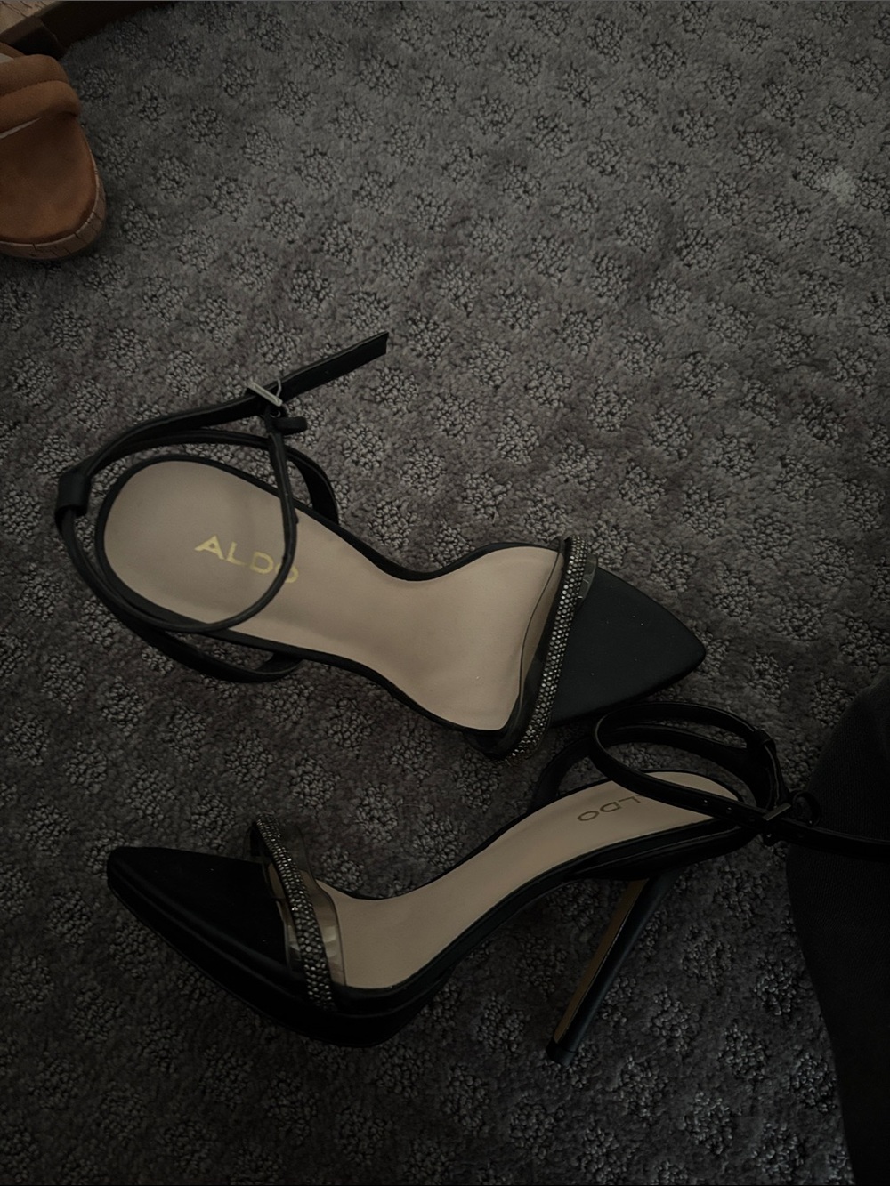 ALDO Black Crystal-Trim Ankle Strap Stiletto Heels